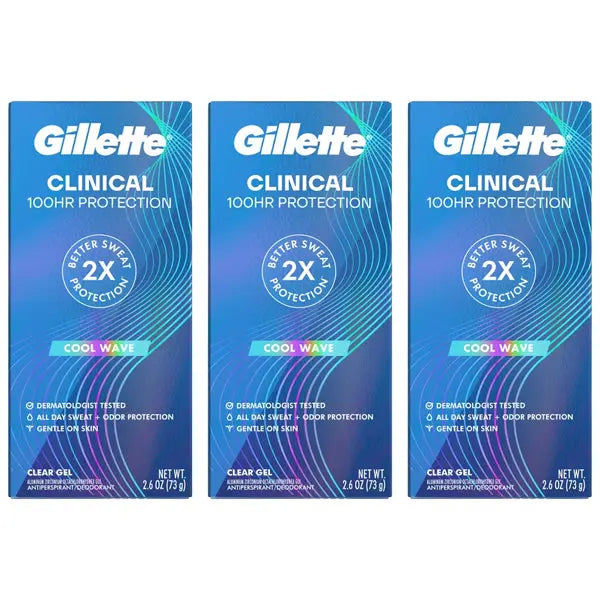 3 Pack - Gillette Clinical 72 Hours Clear Gel Deodorant Cool Wave 2.6oz Gillette
